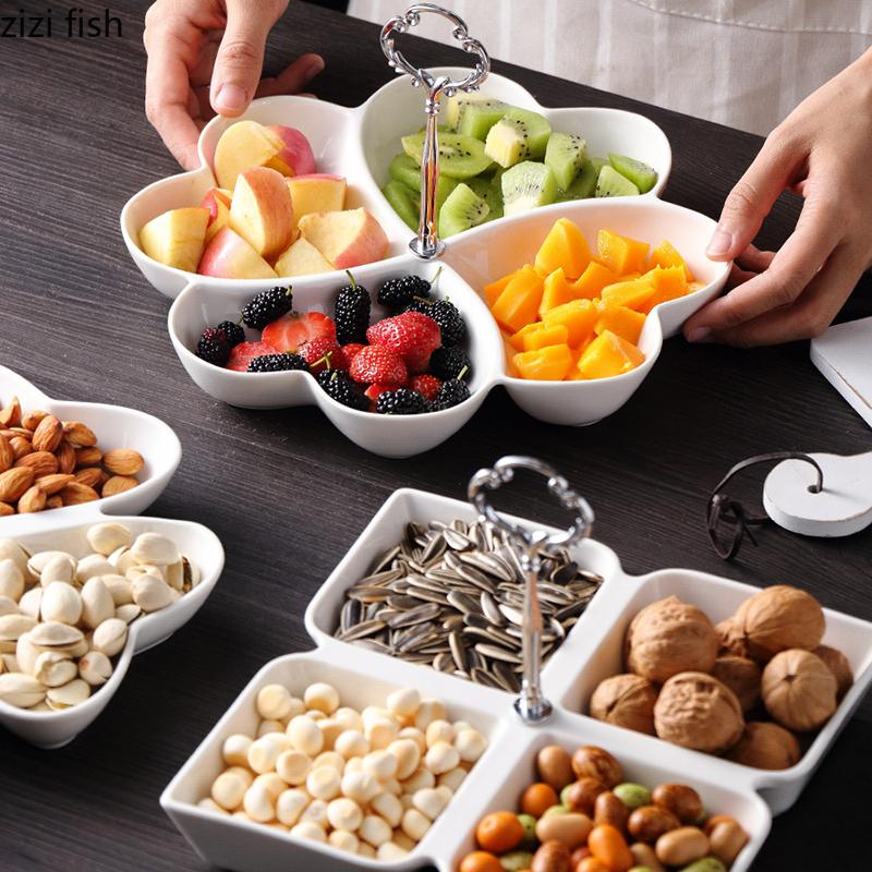 Керамическая фруктовая тарелка, многосекционные поддоны для хранения сухофруктов и орехов, поддоны для конфет, бытовая посуда, подносы для закусок, коробки для хранения димсамов