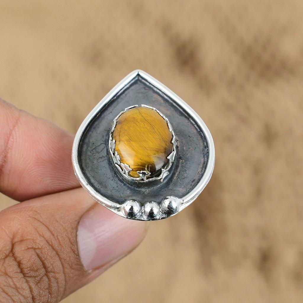 Натуральный камень Тигровый глаз Серебро 925 пробы Кольцо-обещание Регулируемое для девочек