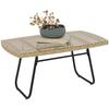 Polyrattan Garden Table, 90 X 50 X 45 Cm, UV-resistant Side Table with Glass Top, Natural Wood