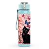 1PC Black Cat Rose Pink Floral Frame Print 750ml Color Plastic Sports Water Bottle Leakproof Flip Straw Lid Suitable for Sports Office Home Use