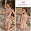 Women's Sheer Mesh Lace Bow Trim Sleep Dress with Robe Lingerie Set