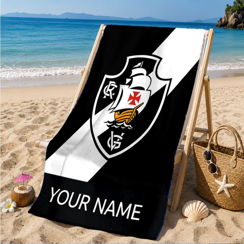 Custom Name Vasco Da Gama Crest Personalized Microfiber Beach Towel, Quick-Dry, Ideal for Summer Travel, Beach Essential, Swimming