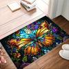 Boho Butterfly Entrance Rug Vintage Stained Glass Pattern Non Slip Washable Indoor Front Porch Floor Carpet