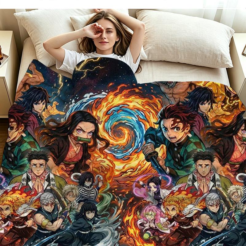Tanjiro Nezuko Kamado Print Flannel Blanket High Quality Warm Comfortable Cover for All Seasons Perfect for Gifts Home Decor