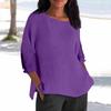 Women's Fashion Seven-Quarter Sleeve Round Neck Solid Color Loose Casual Shirt Tops