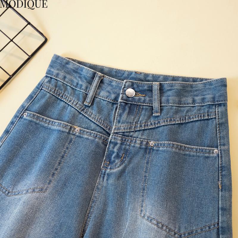 MODIQUE 2025 New Plus Size Summer Women's Casual Elastic Straight High-waisted Blue Fifth Denim Shorts Ladies Loose Basic Pants Jeans