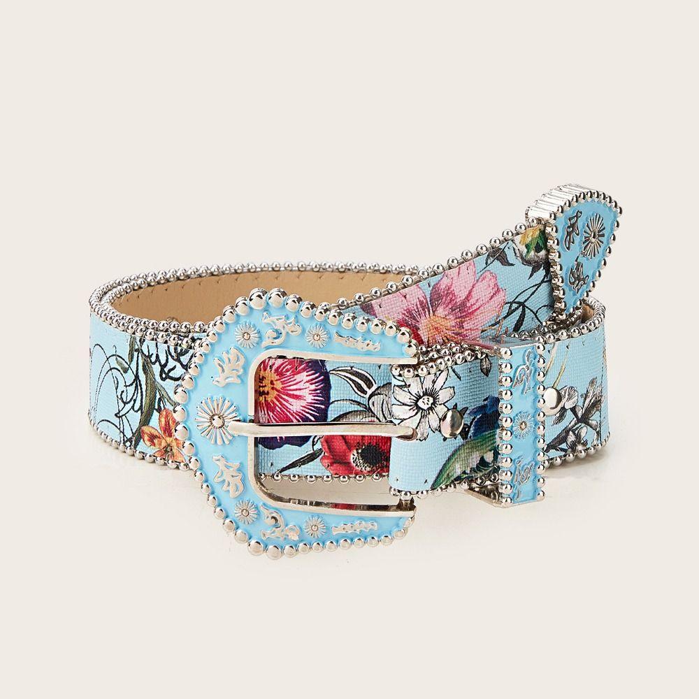 Flower Floral Belt Printed Retro Waistband Personality PU Leather Waistband  Party