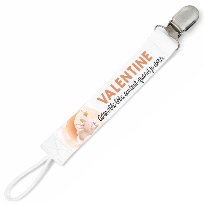Planetee Attache tétine pour prénom VALENTINE adorable bébé surtout quand je dors Lapin | Attache sucette cadeau naissance
