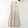 2025 Spring and Summer Retro Cotton and Linen Pendulum Dress Women's Simple Solid Color Texture Round Neck Sleeveless Vest Long Dress