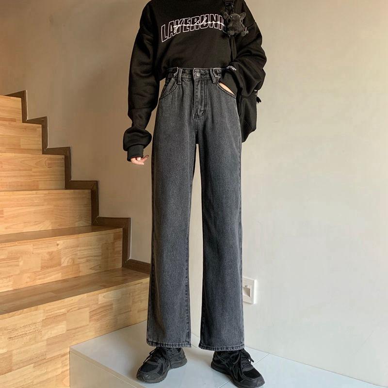 Highwaist Autumn Spring Womens Jeans Pants Slimming Allmatch Loose Casual Wideleg Denim Straight Trousers Plus Size