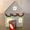 Christmas Village House Figurine LED Lighted White Small House Tabletop Decoration Winter Rustic Farmhouse Holiday Decor for Mantel Tabletop Room