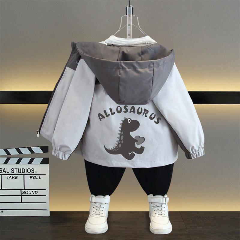 Children's Casual Little Dinosaur Jacket 2025 Spring and Autumn Boys Thin Coat Hooded Trench Coat