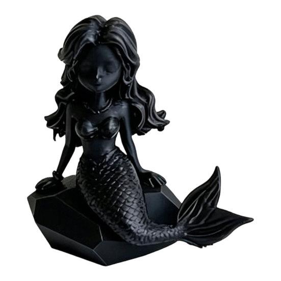 Nostalgie 3D Printed Mermaid Action Figure, Dark Gothic Style Figurine with Matte Black Finish, Movable Joints & Wide Rock Base, Decor for Desk