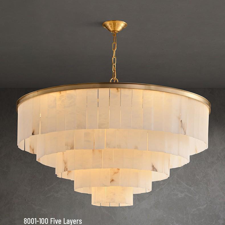Spanish Marble All-Copper Chandelier: Modern Minimalist Designer Luxury Lighting Fixture for Living Room, Restaurant, or Bedroom.