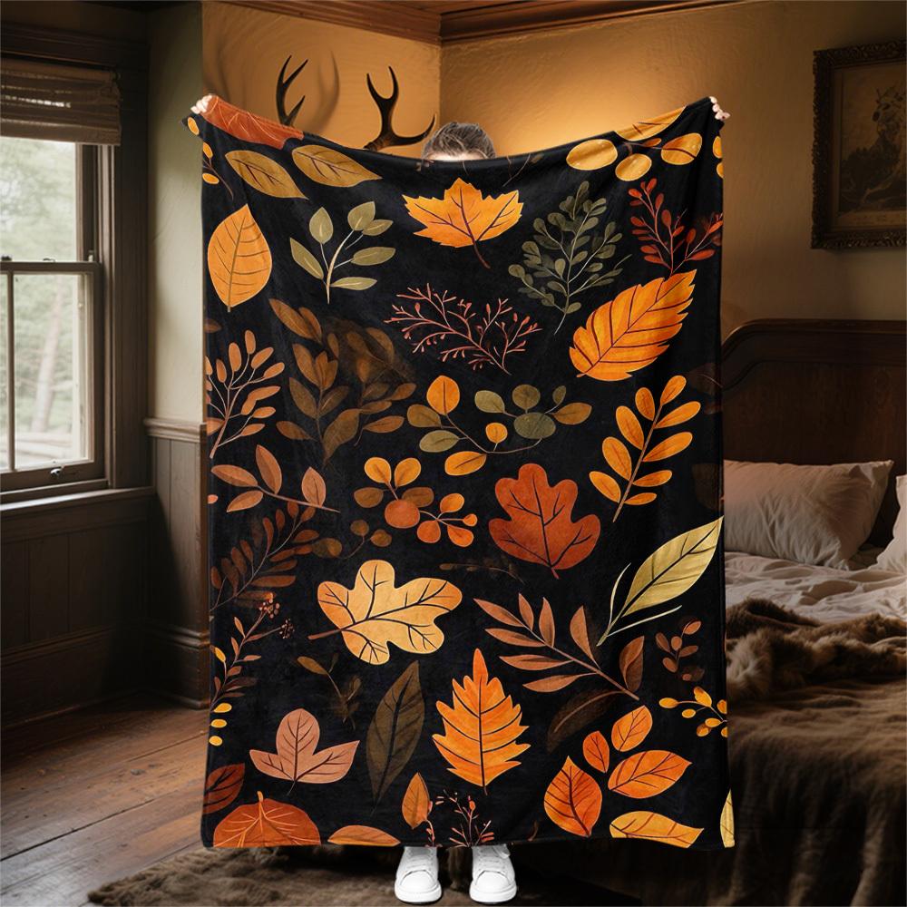 1PC Autumn LeavesOutdoor Flannel Blanket - Soft Plush Decor for Picnics, camping, Bedroom, Playroom, Office, or Lunch Break 1362A