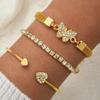 3pcs/Set Luxury Fashion Minimalist Charm Rhinestone Butterfly Heart Layered Bangle Bracelet High-End Accessory Set for Women