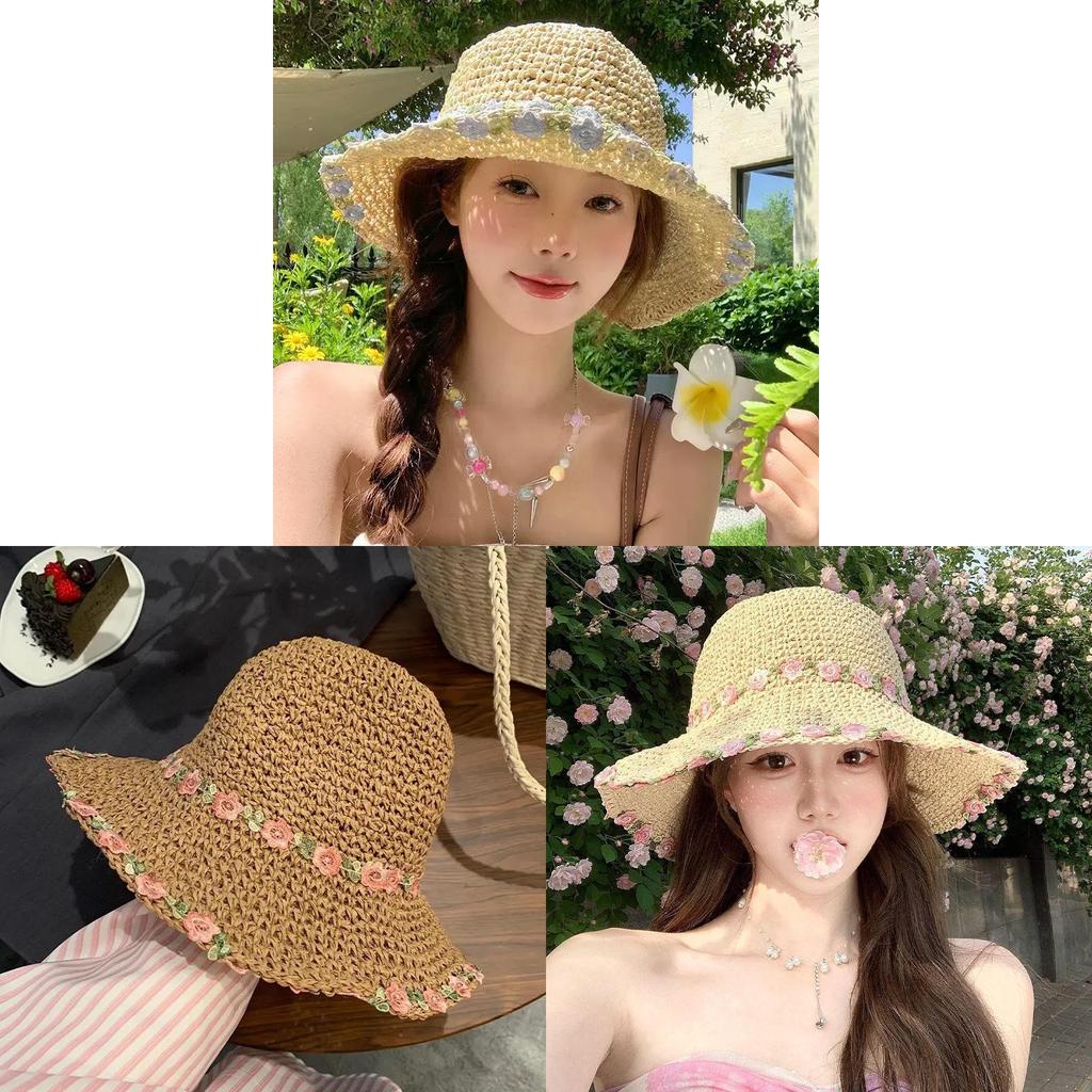 Vegetable Fiber Floppy Hat With Large Brim And Handmade Craft For Outdoor Sun Protection And Picnic