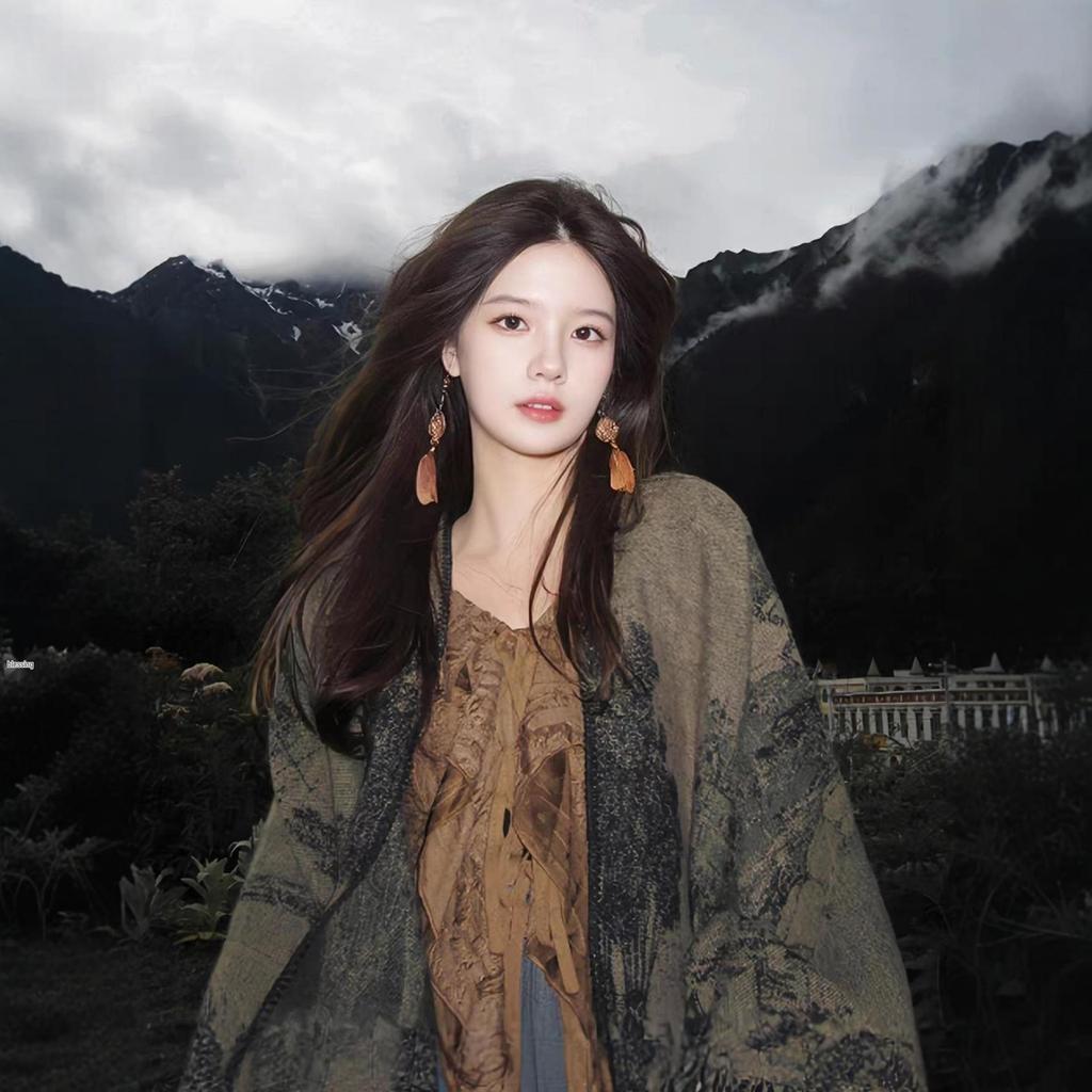 Kawanishi Women's Yunnan Ethnic Shawl: Autumn/Winter Cloak & Scarf for Tibet Seaside Outfits