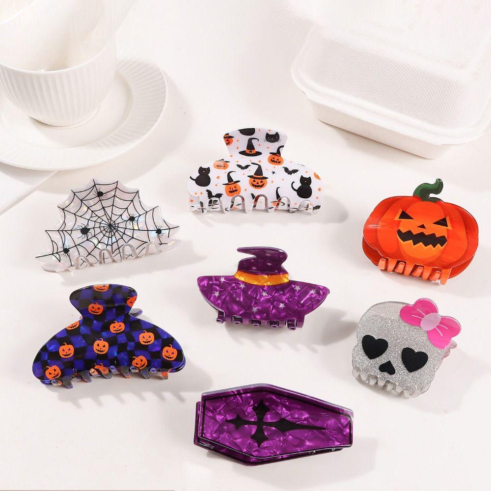 Spider Halloween Hair Claw PVC Skeleton Shark Clip Creative Pumpkin Themed Gripper  Party