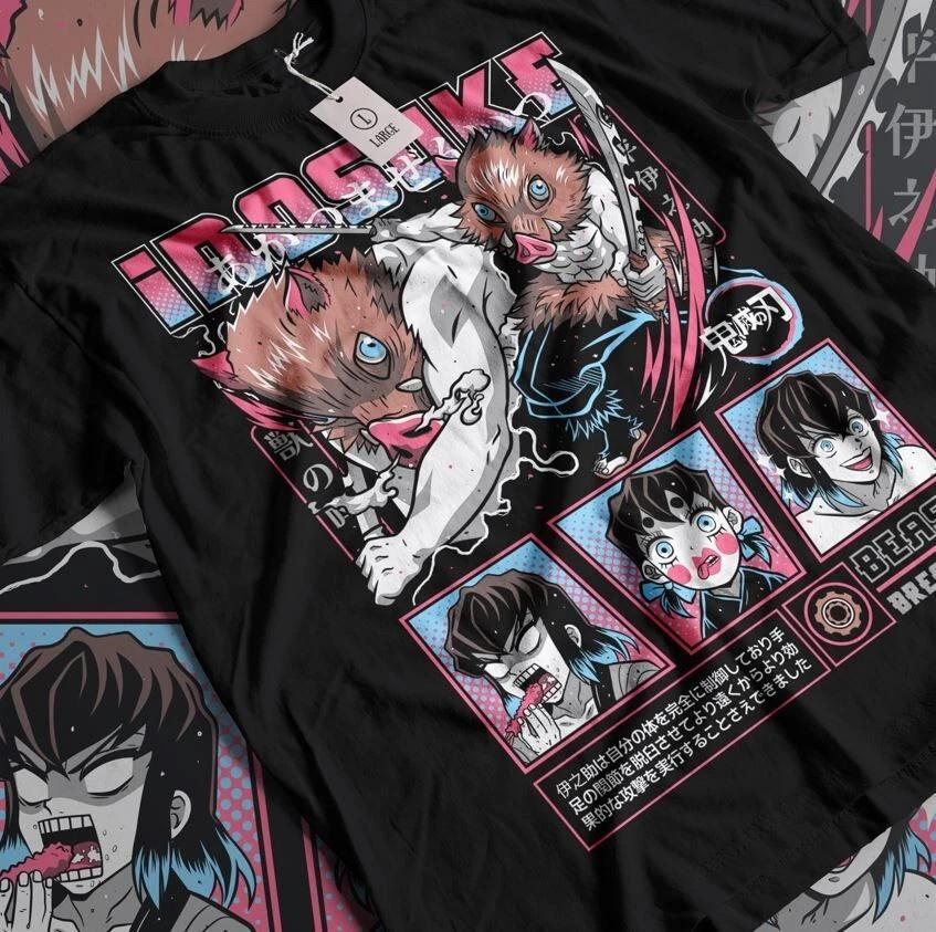 Anime Inosuke Demon Slayer Kimetsu No Yaiba Black T Shirt Size S 4XL