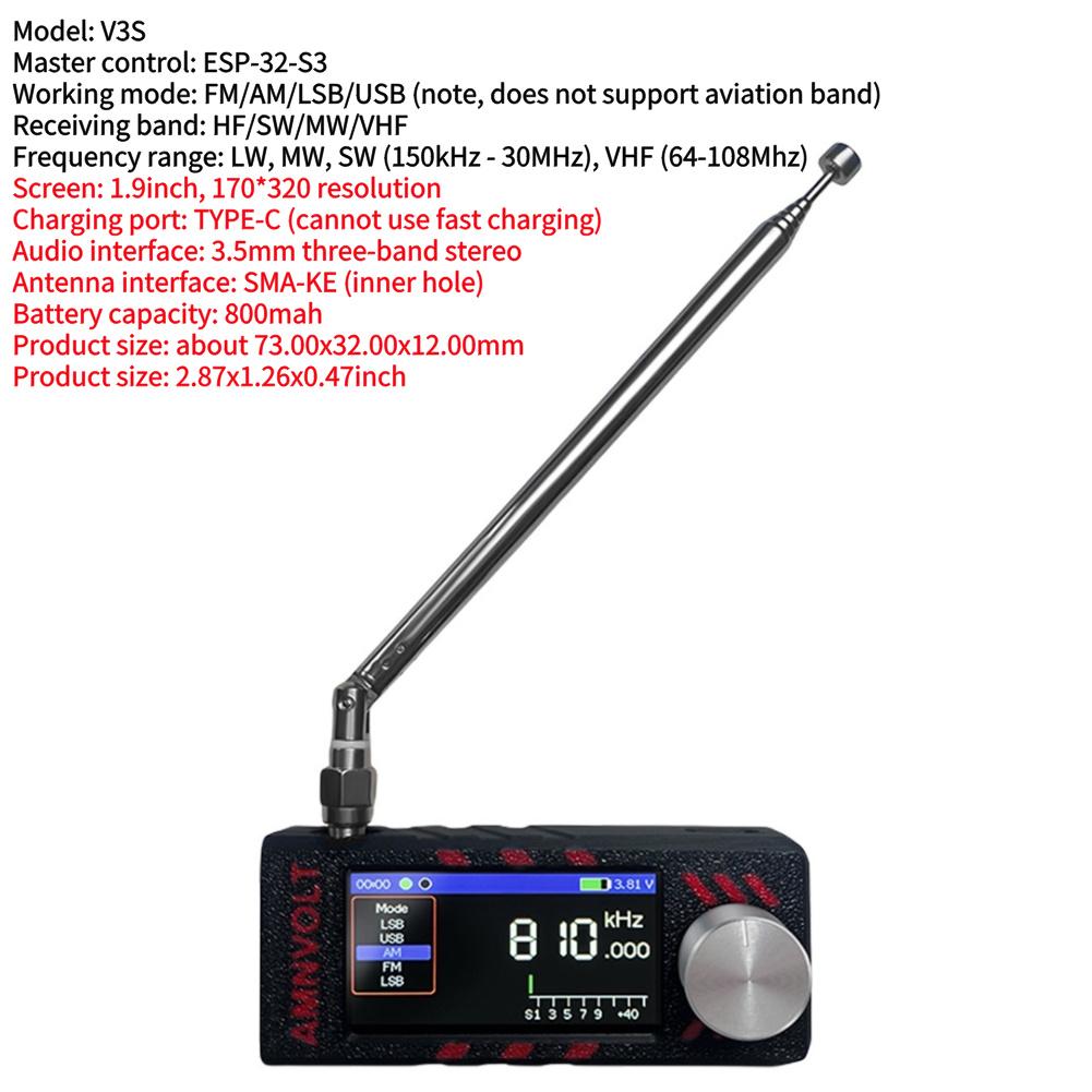 AMNVOLT V4 ATS MINI SI4732 Радио с усилителем для наушников LSB USB Транзисторные карманные радиоприемники 1,9-дюймовый IPS-экран для помещений и улицы