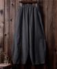 Autumn Solid Color Casaul Pockets Loose Pants Women Vintage Elastic Waist Cotton Linen Pants