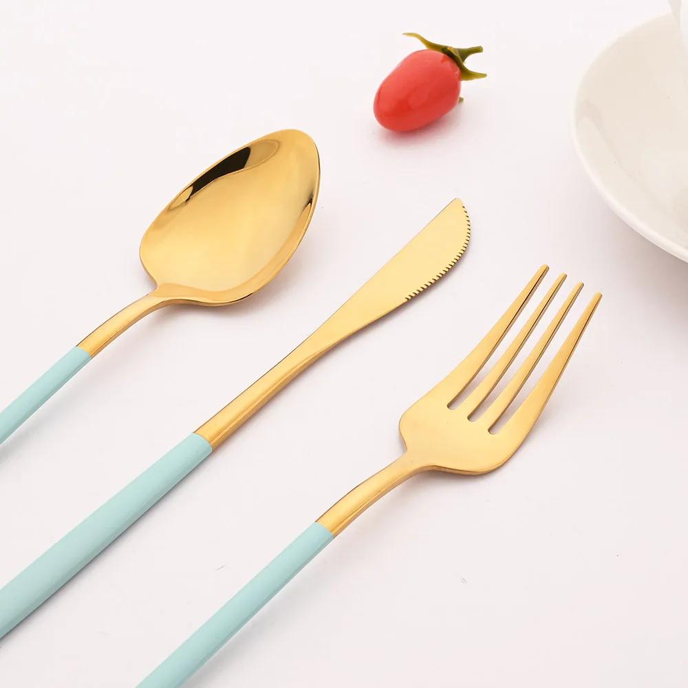 40Pcs Flatware Set Luxury Green Gold Cutlery Set Stainless Steel Dinnerware Fork Kitchen Knife Fork Coffee Spoon Tableware Set
