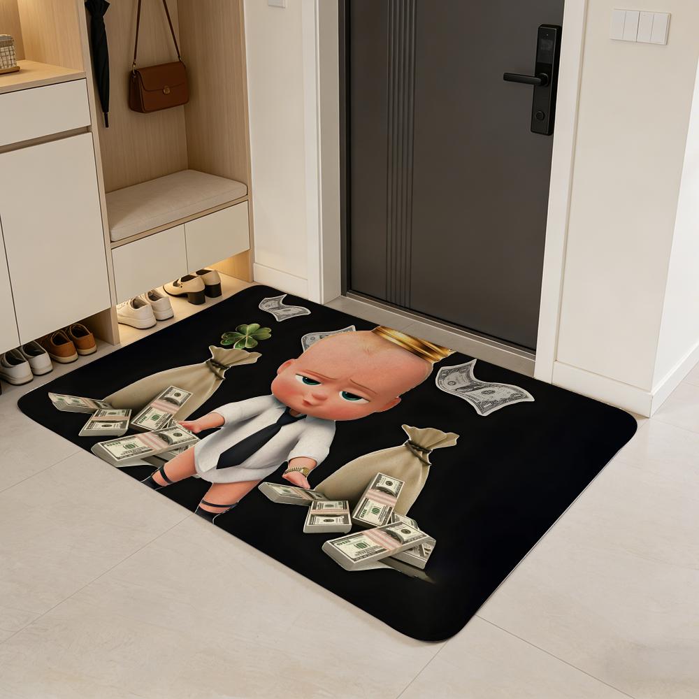 movie T-The Boss Baby Floor Mat Flannel Door Mat Non-Slip Absorbent Washable Indoor Home Rug