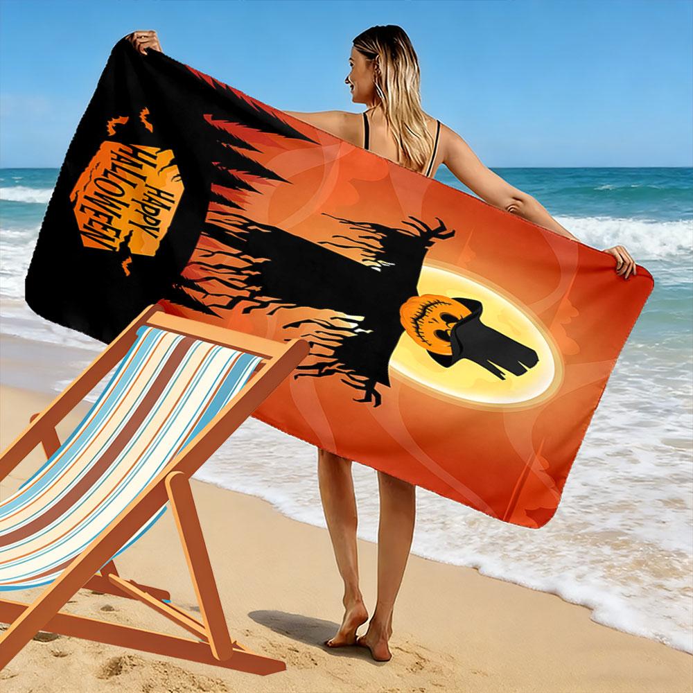 Spooky moonlit scarecrow whispers Print beach towel, quick drying, suitable for travel, outdoor sports, jogging, the beach and swimming, gift