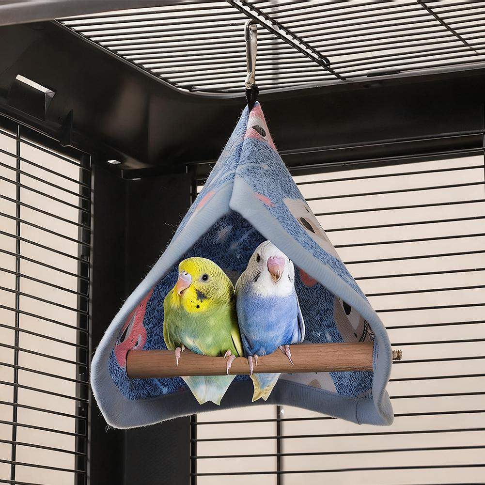 Winter Bird Swing and Nest Parrot Stand Climbing Toy All-Season Cozy Hanging Hut Cockatiel Perch Cage