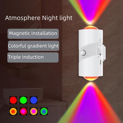 Светодиодный ночник с датчиком движения RGB, перезаряжаемый от USB, магнитное крепление, настенный светильник, подсветка для лестницы, внутреннее освещение