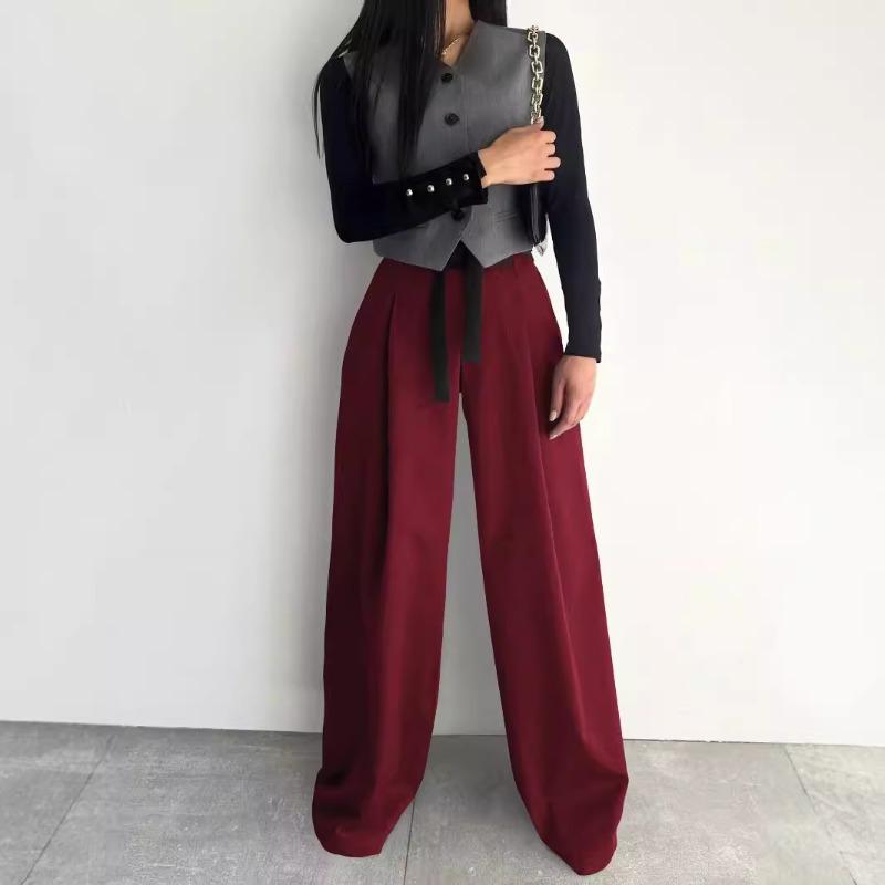 Suit Wide Leg Pants Advanced Sense of Solid Color Temperament Commuter Slim Pants Woman