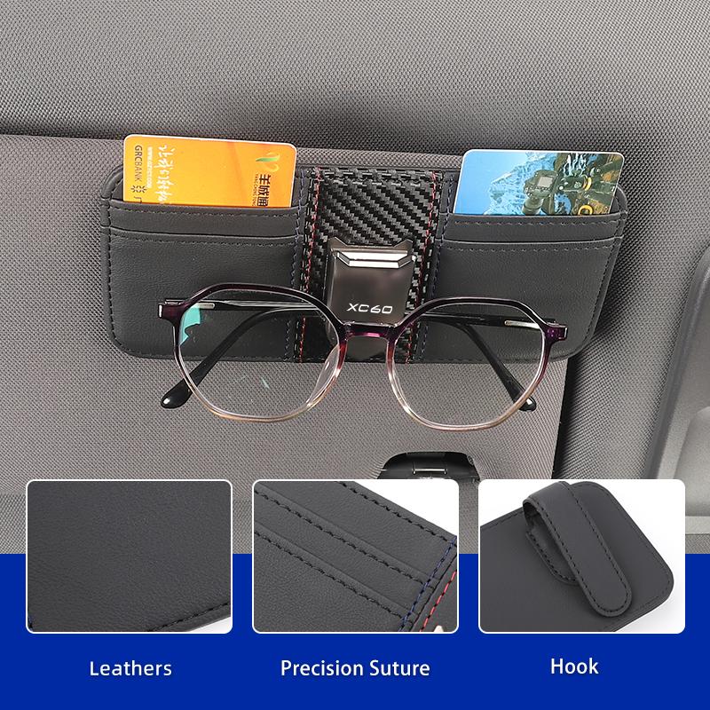 Car Leather Shield-Shaped Double-sided Card Holder Visor Sunglasses Clip For Volvo XC60 C30 T6 S60 C70 XC40 V40 XC70 AWD V90 S90