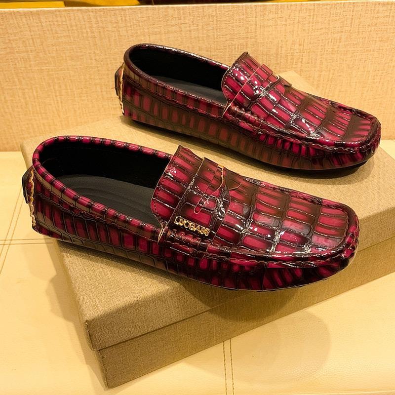 Pacecraft Shoes Men's Breathable Loafers - Casual Microfiber Leather Slip-On Shoes, Comfortable Rubber Sole, White/Burgundy/Green/Brown