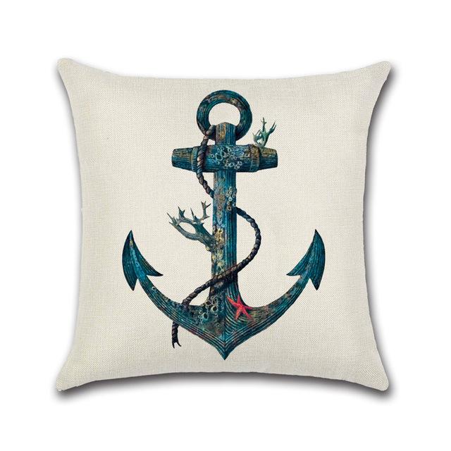 Anchor Series Cushion Cover Sea Style Ship Anchor Cotton Linen Pillow Case Boat Decorative Pillowcase Funda De Almohada Zt126