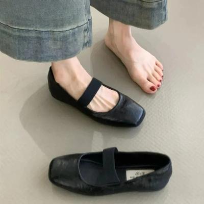 Модные женские балетки с квадратным носком, модные туфли-балетки с неглубоким вырезом и эластичной лентой, весенне-осенние, женские удобные балетки с мягкой подошвой