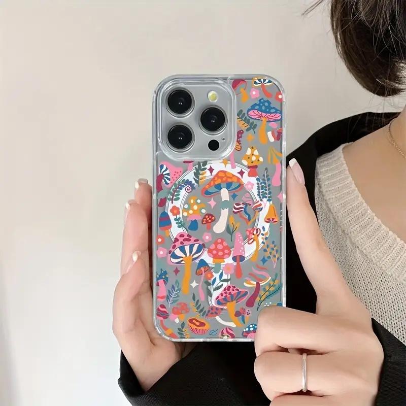 Защитный чехол для iPhone 17 Pro с магнитами, разноцветные грибы - Ударопрочный для моделей 15/13/12/11