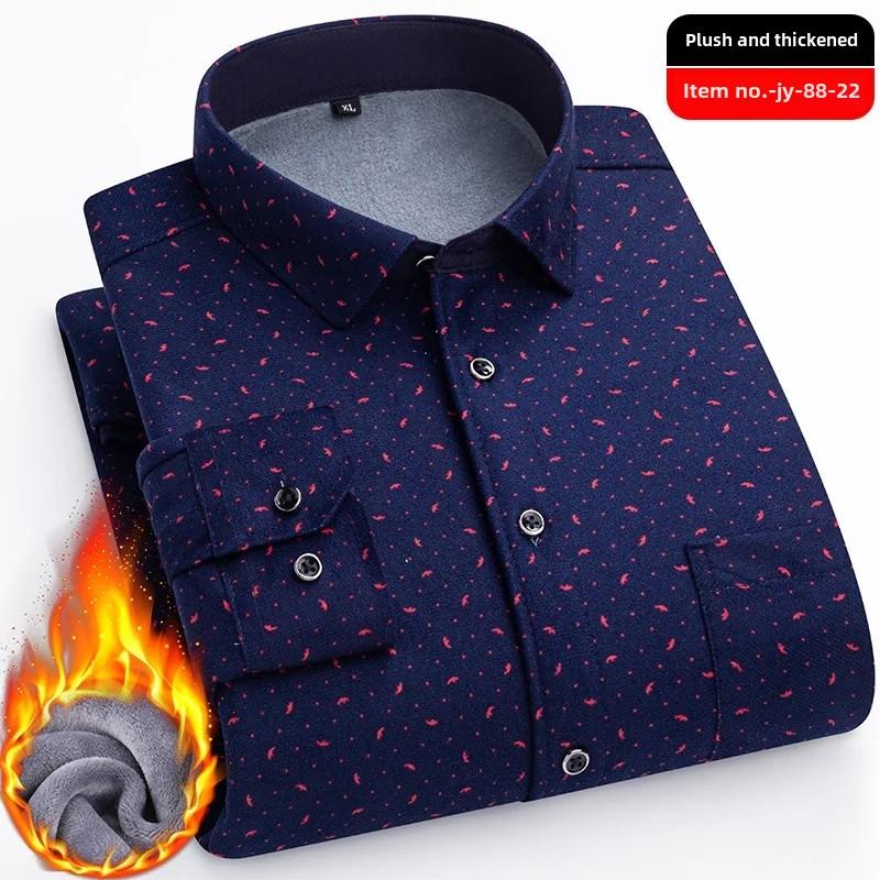 Thickened Flannel Men's Shirt Warm Plaid Winter Casual Square Collar Plus Size Clothing Fleece Lined Double Sided Velvet