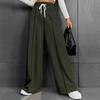Женские модные однотонные универсальные повседневные брюки с карманами, свободные спортивные брюки с высокой талией и широкими штанинами на шнурке