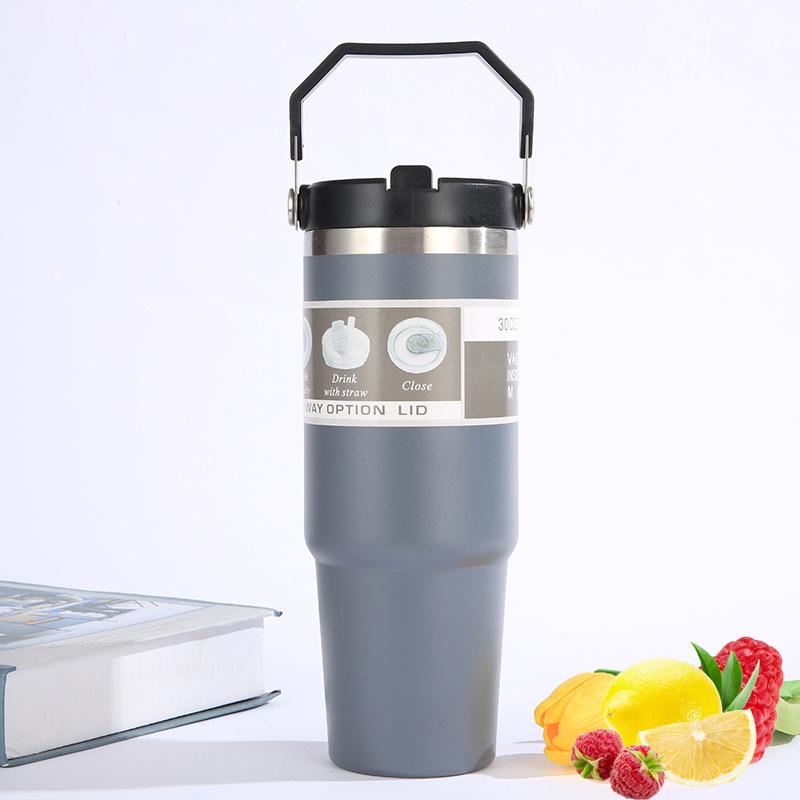 New American Style 600ml/900ml Stainless Steel Double-Layer Insulated Coffee Cup Vacuum Flask for Hot Cold Beverages Car Travel