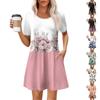 Women's Summer Dress Loose Beach Vacation Casual Round Neck Short Sleeve Sundress With Pocket Short Sleeve Shirt Dress