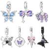Оригинальные шармы Медный фиолетовый кулон-бабочка Синий бант Клейкие бусины-звездочки Подходят для браслета Женские украшения DIY Подарок на День святого Валентина