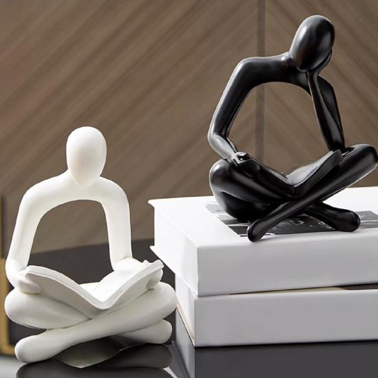 Modern Reading Figurine, Abstract Thinker Sculpture, Resin Small Reading Book Statue for Living Room, Office Desk, Bookshelf Home Decor