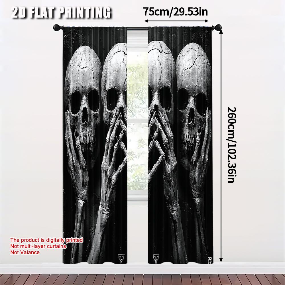 2 шт. Шторы Рулонные Шторы 2D-печать Черный Череп Печать 100% Полиэстер (без стержня) Распродажа вещей для спальни
