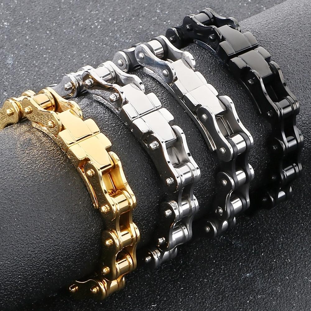 Men's Punk Rock 316L Stainless Steel Biker Bracelet 11MM Wide Motorcycle Link Chain Jewelry Accessory Bracelets for Men