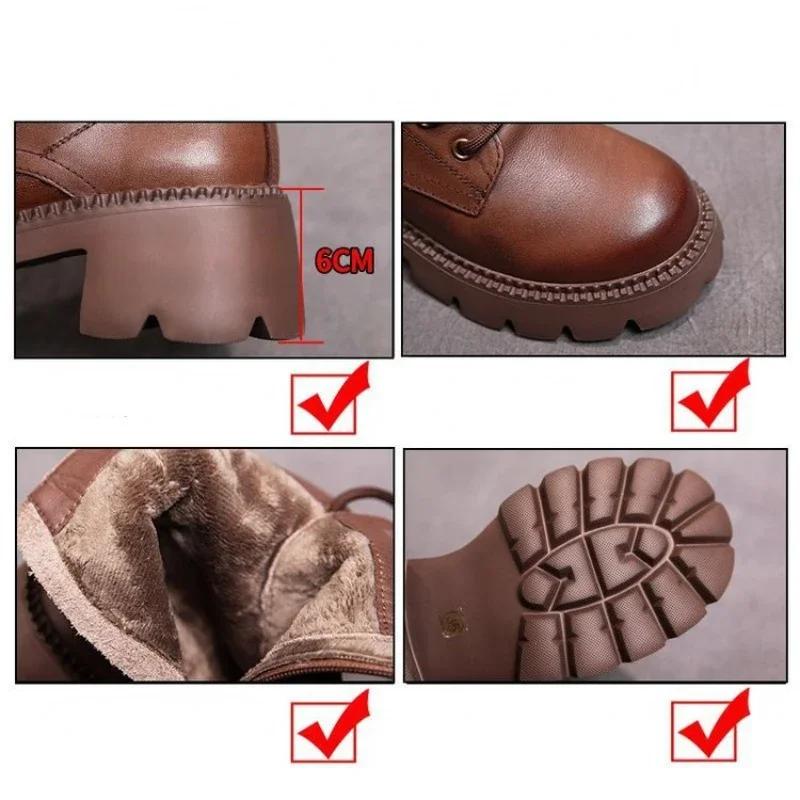 Fashion Genuine Leather Women Boots Zip Round Toe Shoes for Women Concise Leisure Sewing Platform Boots Botas Altas Plataforma Mujer