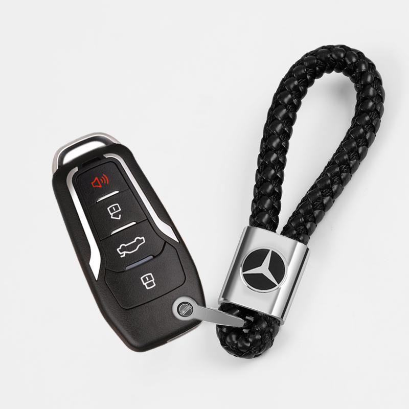 AABGT1 car inspection sticker Leather Rope for Mercedes Benz MB B/C/E Class A C200L GLC GLK CLA Hand Braided Horseshoe Buckle