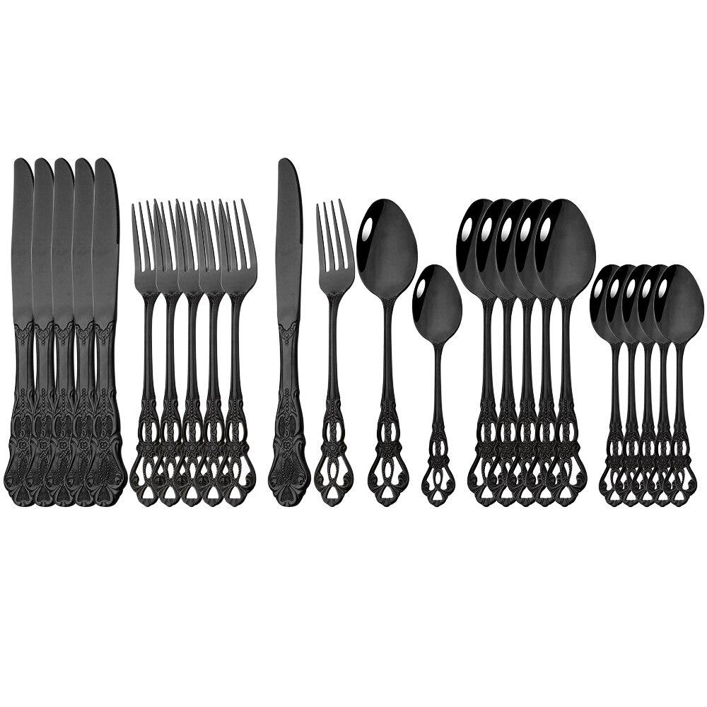 24 шт./6 комплектов королевской посуды, набор из нержавеющей стали, винтажные ложки, вилки, ножи, домашняя кухня, западный ужин, столовое серебро, посуда, подарок