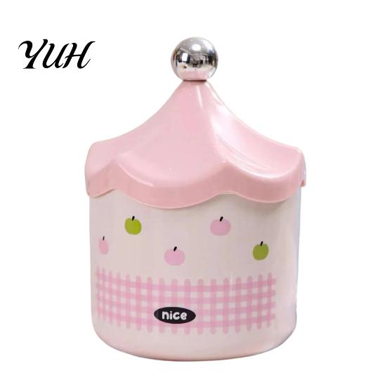 Small Countertop Bin Desktop Trash Can with Flip-top Lid, Macaron Colors Castle Roof Shape, Flip Lid Decorative Mini Storage for Office Desk