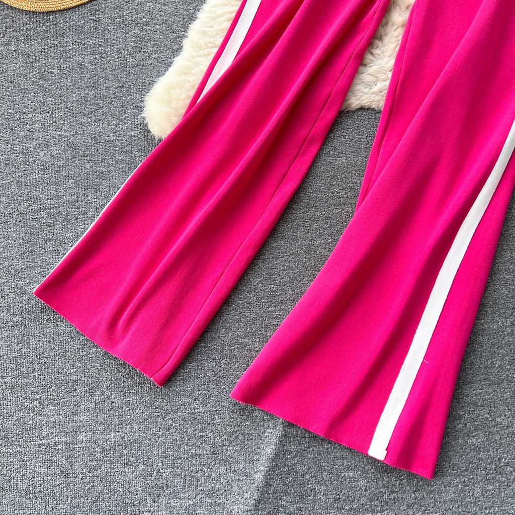 Высококачественный повседневный вязаный модный комплект знаменитостей для женщин, осенне-зимняя рубашка со свободными рукавами + драпированные брюки с высокой талией из двух предметов